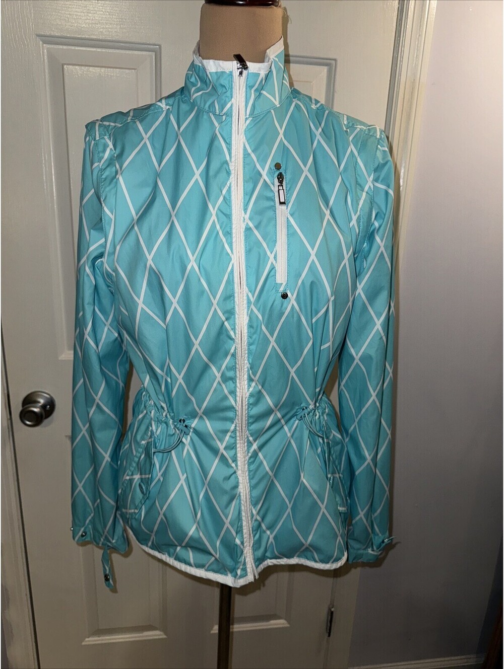 Izod Golf Windbreaker Jacket W/ Removable Sleeves Full Zip Womens Med Blue
